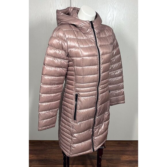 Calvin Klein Size Medium Coat Packable Down Blend Satin Hooded Insulated Puffer - Picture 1 of 9